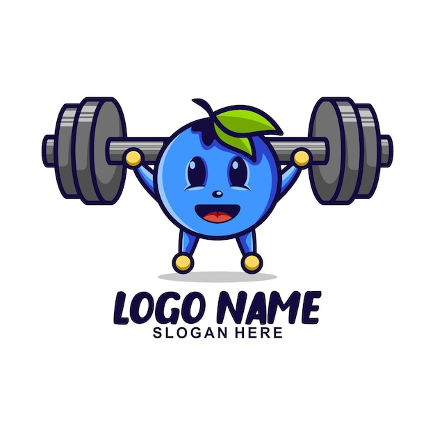 Blueberry fitness schattig mascotte karakter logo ontwerp