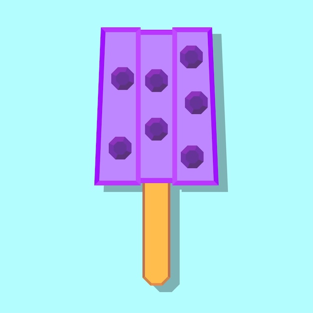 Blueberry Fruit Ice Cream Popsicle Flat Geometric Vector