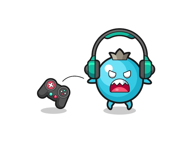 Blueberry gamer mascot is angry , cute design