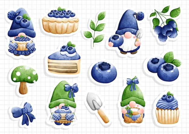 Blueberry gnome sticker vector illustration