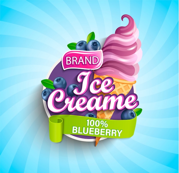 Blueberry ice cream logo, label or emblem