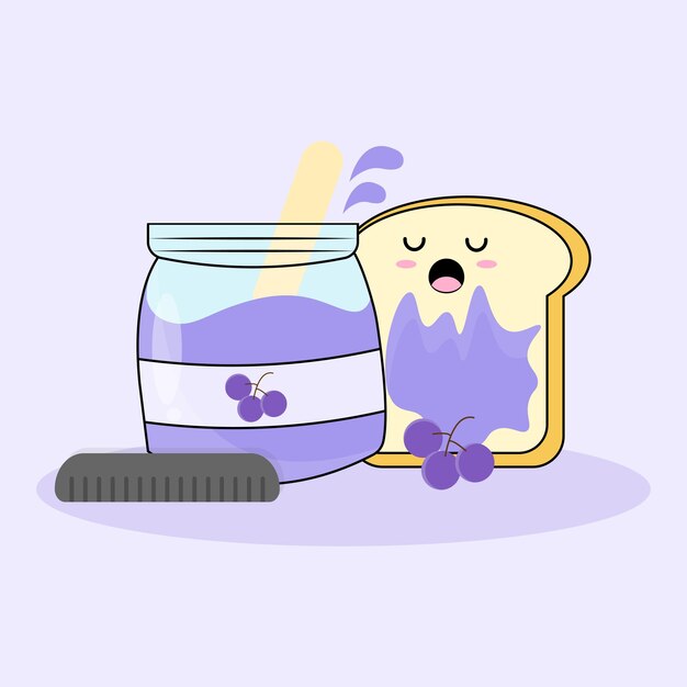 Blueberry Jam and Bread isolated on purple background