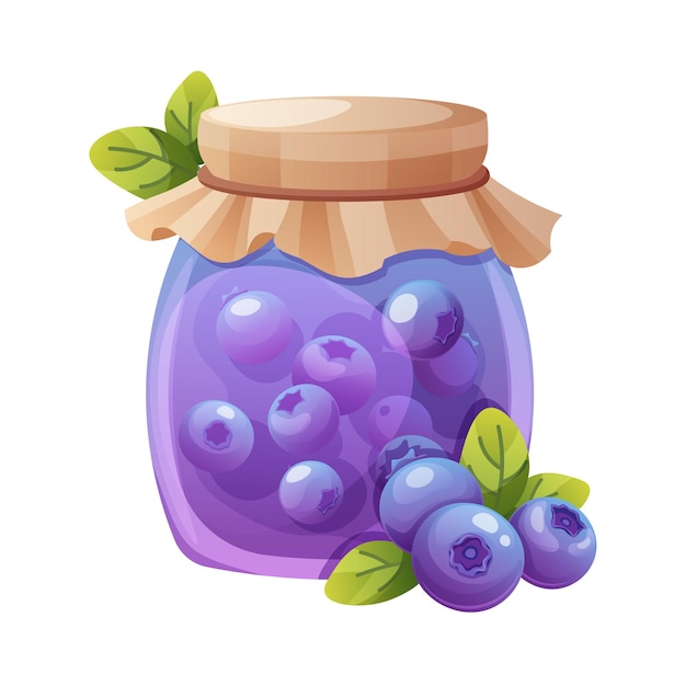 blueberry jam jar glass jar with sweet blueberry preserves vector illustration on white background