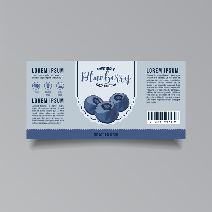 Vector blueberry jam packaging label template