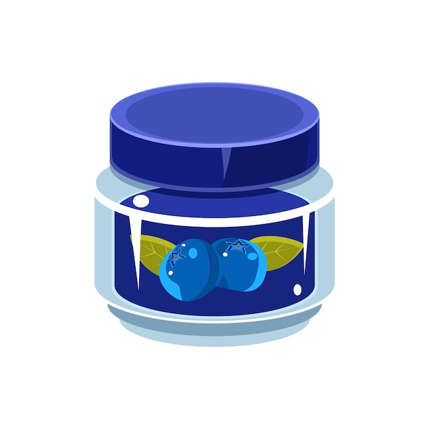 Blueberry Jam  In Transparent Jar Isolated Flat Vector Icon On White Backgroung In Simplified Manner