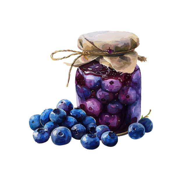 blueberry jam vector illustration in watercolor style