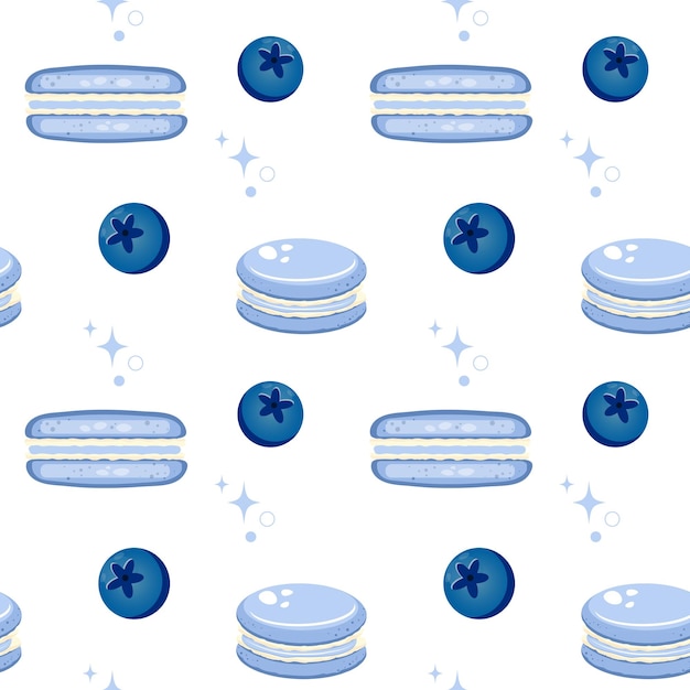 Blueberry macarons and blueberries Tasty seamless pattern