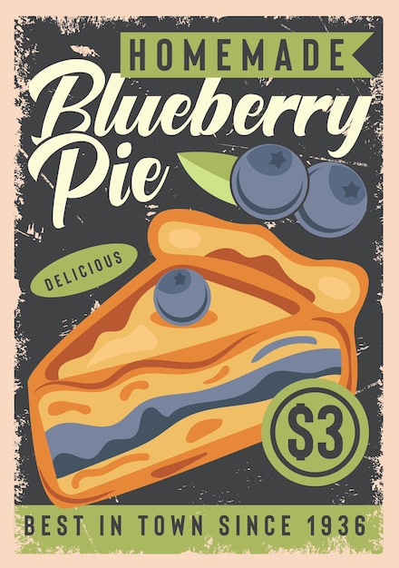 Blueberry pie bakery retro poster vector design