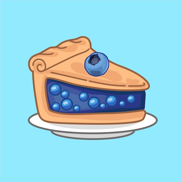 Vettore torta di mirtilli su sfondo blu.