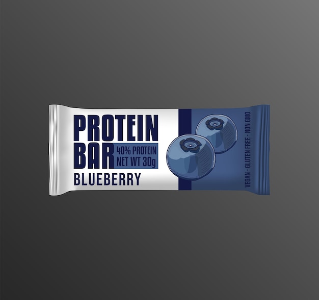 Vector blueberry protein bar verpakking labelsjabloon