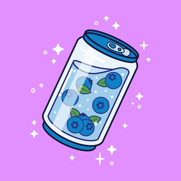 Blueberry soda can crystal glass tekening illustratie vector