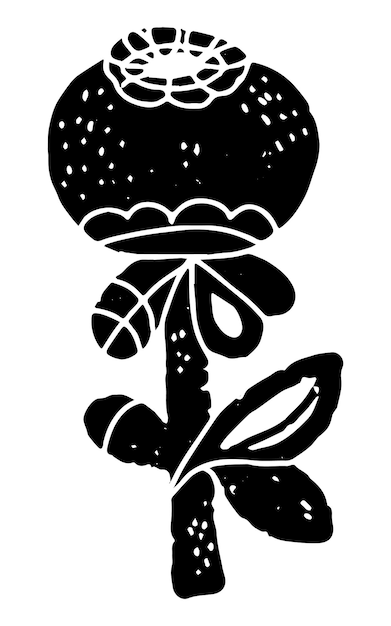 ブルーベリーの様式化されたリノカット スタイルの手描きイラスト デザインの黒ベクトル要素