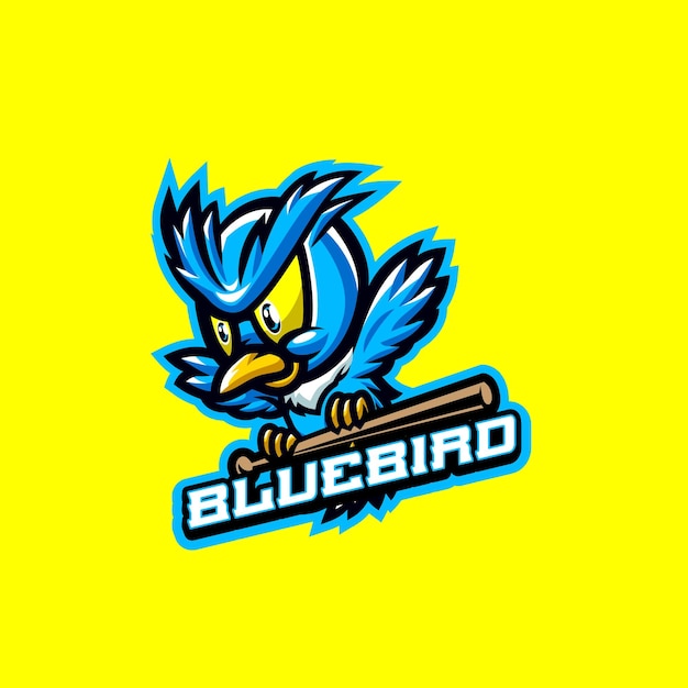 Modelli di logo della mascotte bluebird per squadre sportive e di gioco isolate su sfondo