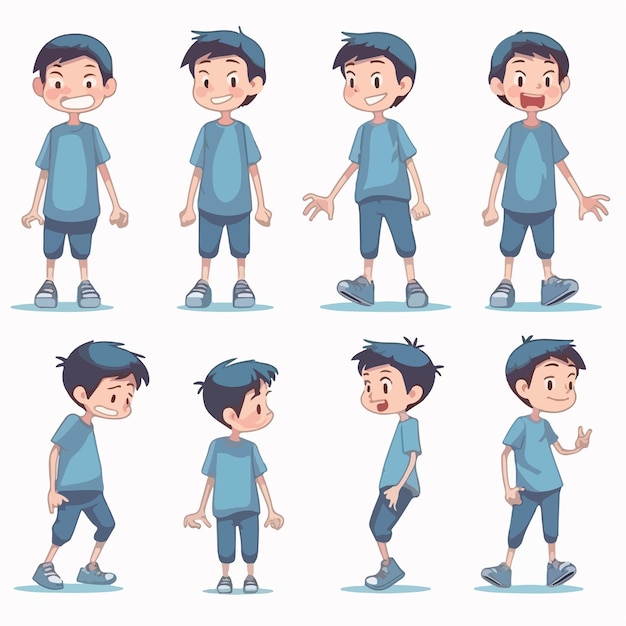 Vector blueclothed little kid vector pose