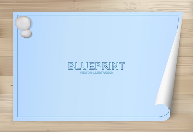 Vector blueprint paper background for architectural drawing on wood background