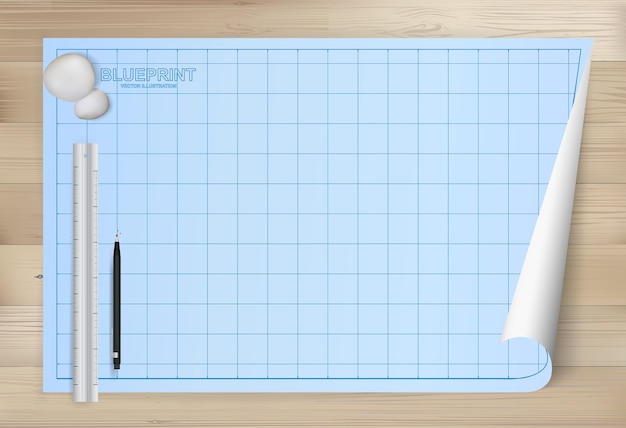 ベクトル 建築図面のための青写真の紙の背景。