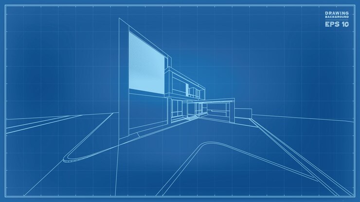 Vector blueprint perspective. 3d render of tropical house wireframe. vector illustration of house construction idea.