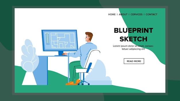 청사진 스케치 개발 건축가 남자 벡터