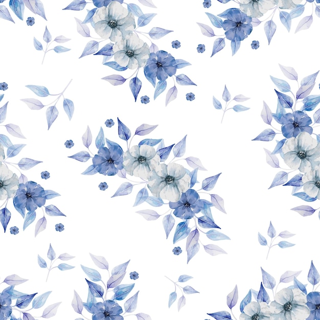 Vector blues of beauty floral painting in seamless pattern background