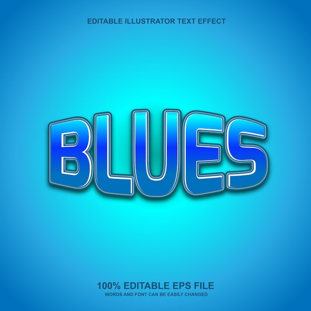 Blues glossy editable text effect vector