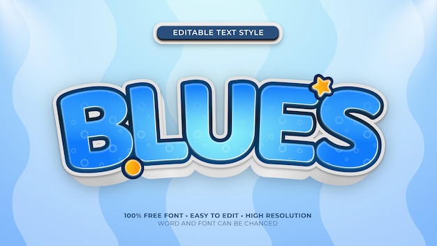 blues text style 3d cartoon kids font effect