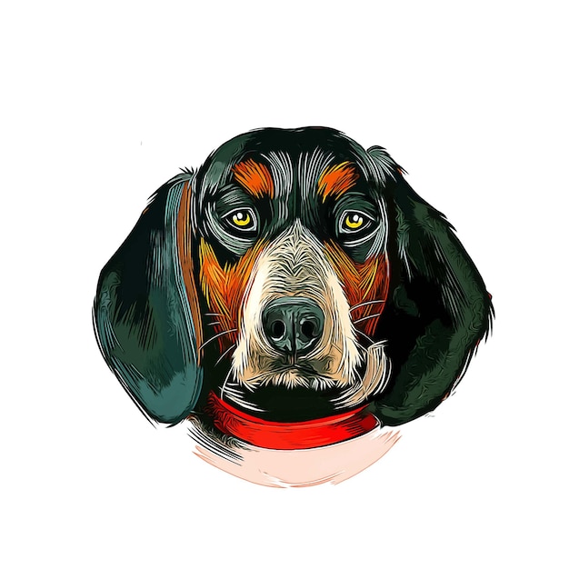 Vettore bluetick coonhound cane razza acquerello schizzo disegnato a mano vernice illustrazione