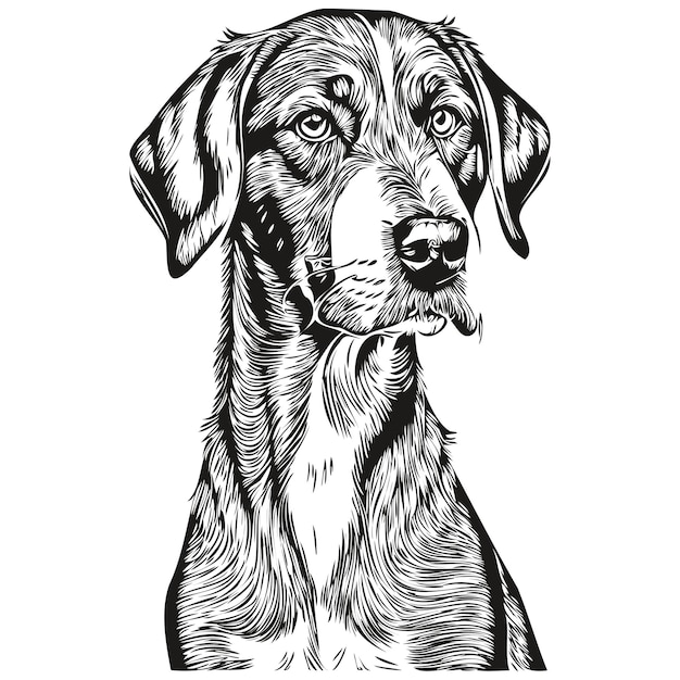 Bluetick Coonhound dog cartoon face ink portrait black and white sketch drawing tshirt print realistic breed pet