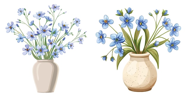 Vector bluets in ceramic vase meadow wildflowers cartoon bouquet