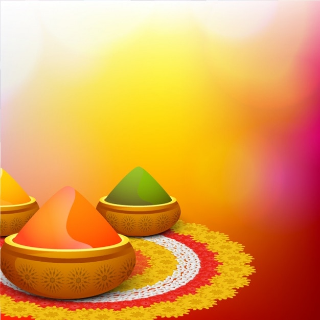 Vector blurred background with bowls for holi festival