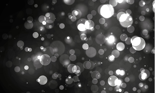 Vector blurred bokeh light on black background.   and new year holidays template. abstract silver glitter defocused blinking stars and sparks.