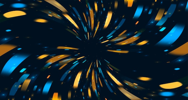 Vettore luci sfocate sfocate che si spostano al centro dello schermo particelle di neon blu e giallo dorato
