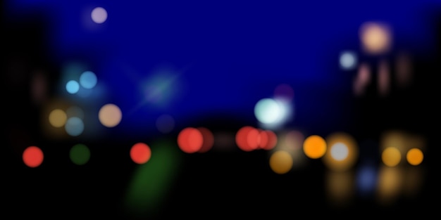 Blurred glowing lights of car headlights on a wet rainy road vector background of the night city