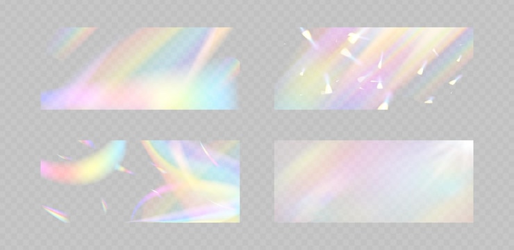 Vector blurred rainbow refraction overlay effect light lens prism effect holographic reflection