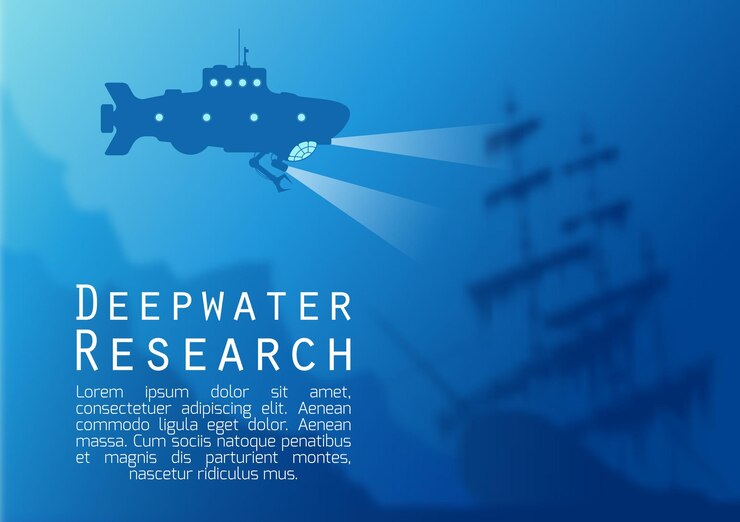 Vector blurred underwater background with submarine