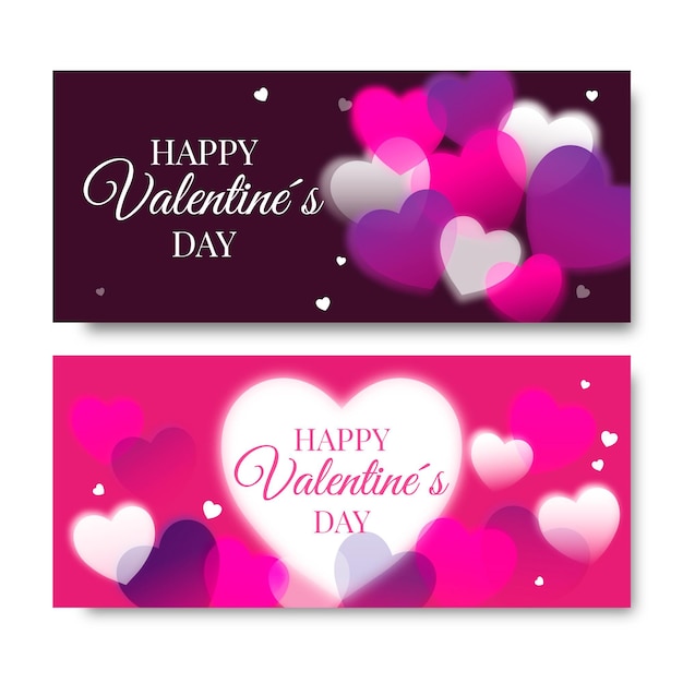 Blurred valentine's day banners set