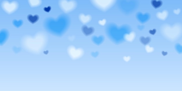 Vector blurred white and blue hearts on a blue background