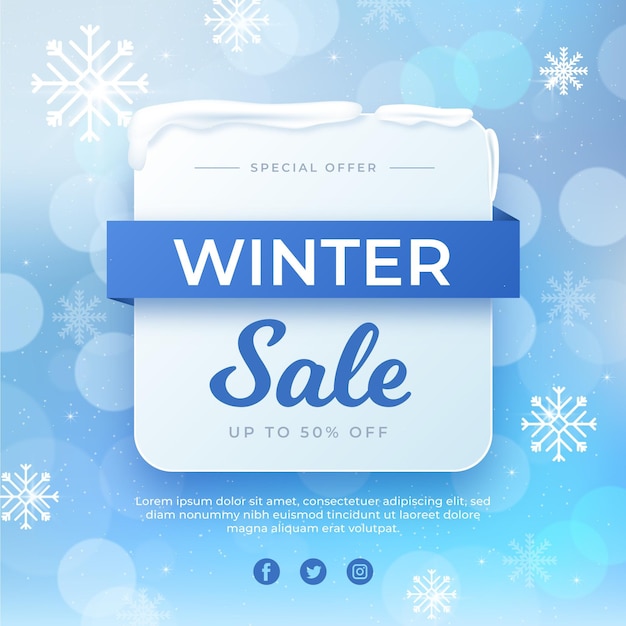 Vector blurred  winter sale with snowflakes