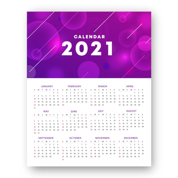 Vettore calendario sfocato del nuovo anno 2021