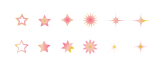 Blurry pink stars element y2k template groovy blurred gradient star social media elements vector set