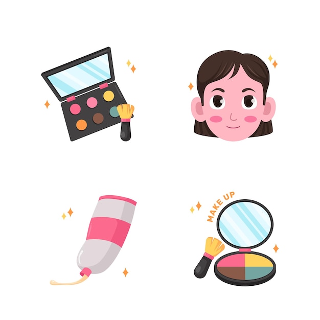 Vector blush oogschaduw gezichtscrème zalf schoonheid make-up huidverzorging sticker illustratie set