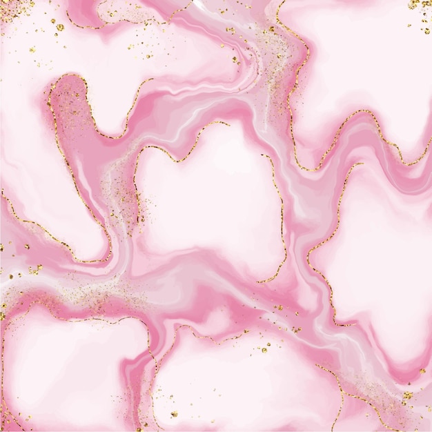 Blush pink watercolor fluid painting vector design card Dusty rose and golden marble geode frame