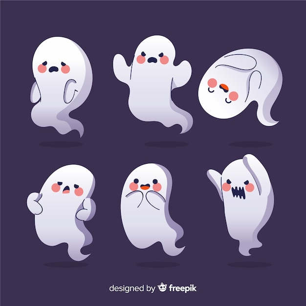 Vector blushing cartoon ghosts halloween collection