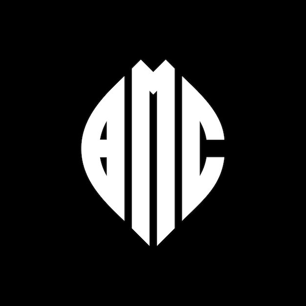 Дизайн логотипа bmc с круговой буквой в форме круга и эллипса бмк эллипсовые буквы с типографическим стилем три инициалы образуют логотип круга бмк круг эмблема абстрактная монограмма письмо марка вектор