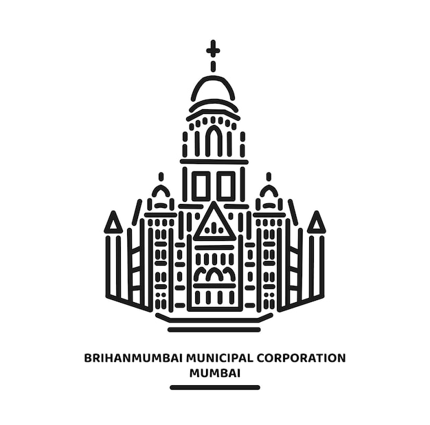 BMC Mumbai building vector line illustration