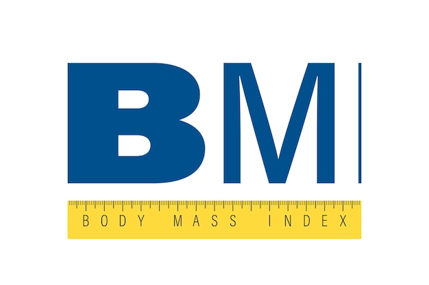 Vector bmi classification measurement logo concept body mass index level monogram with ruler person