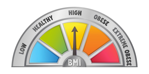 Concetto di misuratore bmi simbolo dell'indice di massa corporea illustrazione del vettore stock in stile cartoon realistico