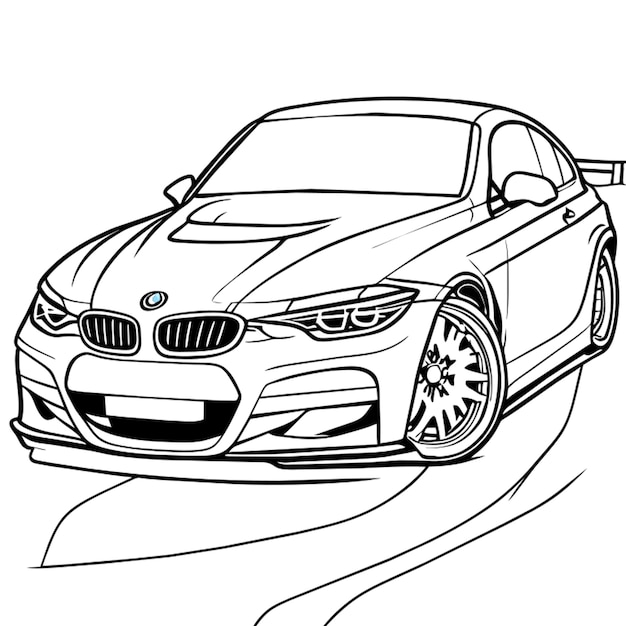 bmw car paintableblackandwhite for coloring book vector illustration line art