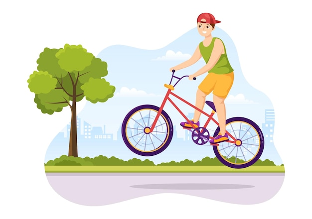 BMX Bicycle Sport Illustration with Young People Riding Bicycles for Landing Page in Hand Drawn