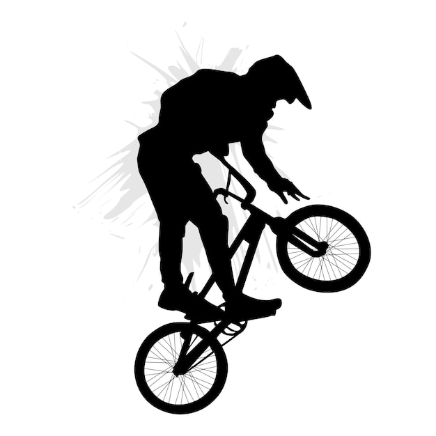 Vector bmx bike player silhouette isolated on white background vector illustration