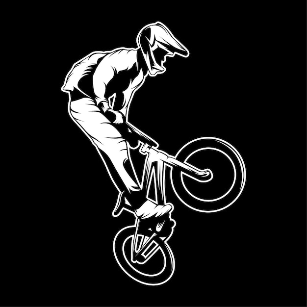 BMX Biker Bicycle Freestyle Silhouette Outline Black and White